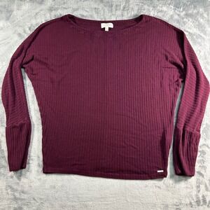 Lucky Brand Ribbed Burgundy Long Sleeve Crew Neck Sweater Women Size S P